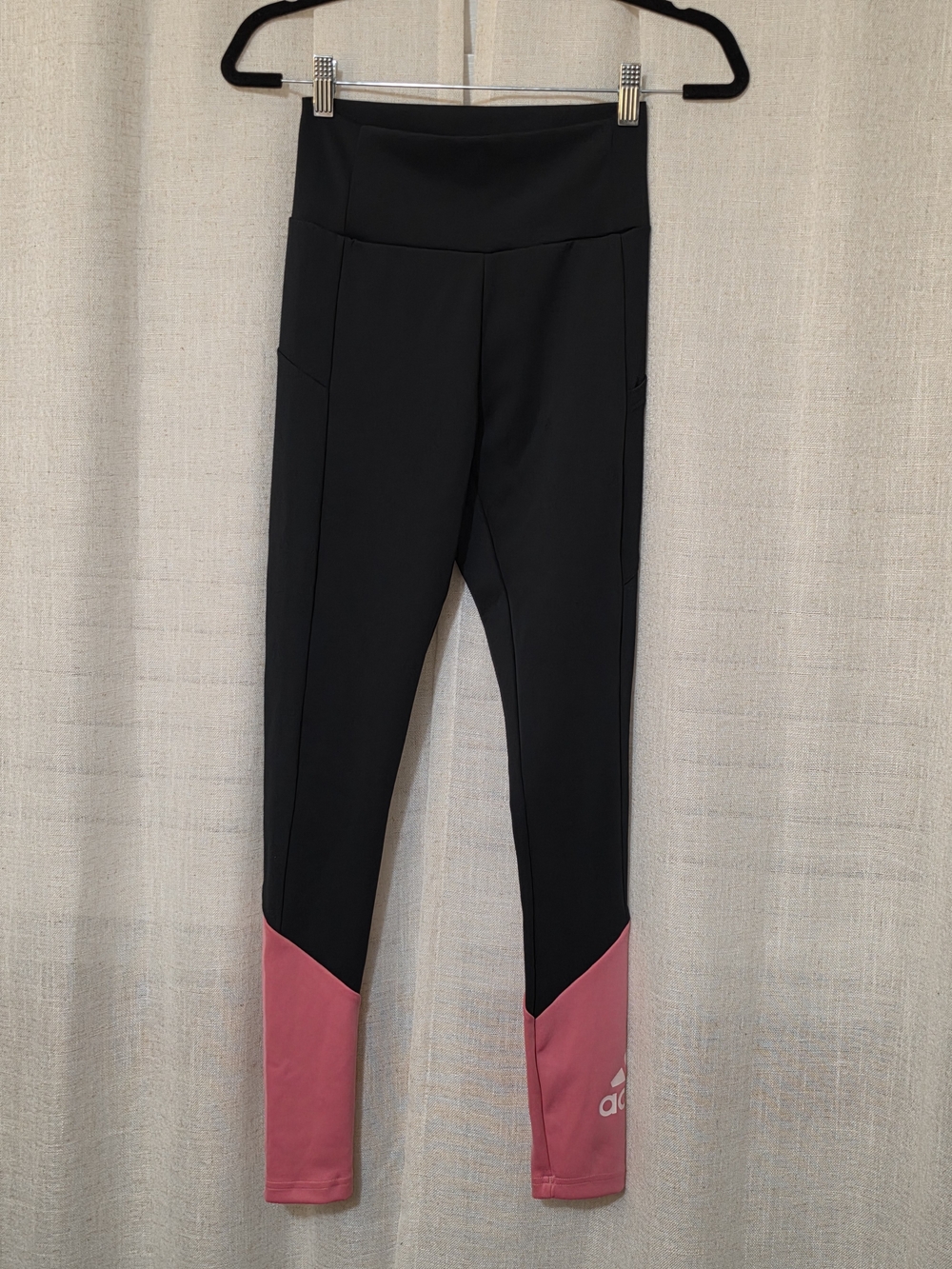 adidas Black Leggings with Pink Lower Panels